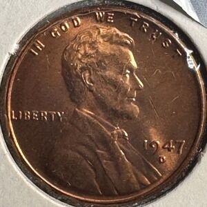 1947 D Lincoln Wheat Cent Penny Denver Mint AU / BU UNC Copper Coin 0147